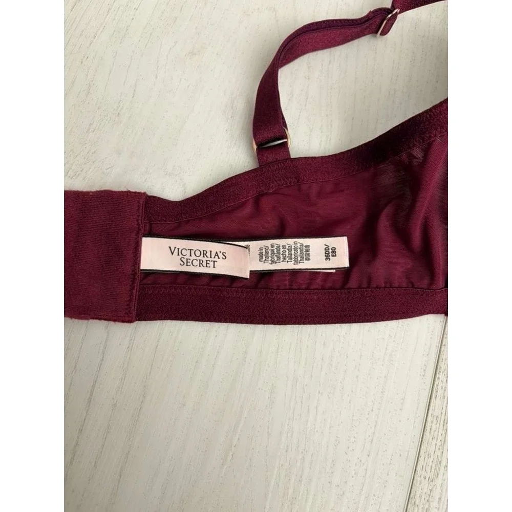 Victoria's Secret Dream Angels Lined Demi Bra Sz‎ 36DD Burgundy Embroidered